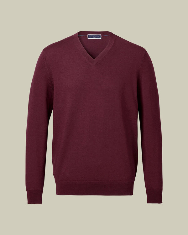 Pure Merino V-Neck Sweater - Burgundy