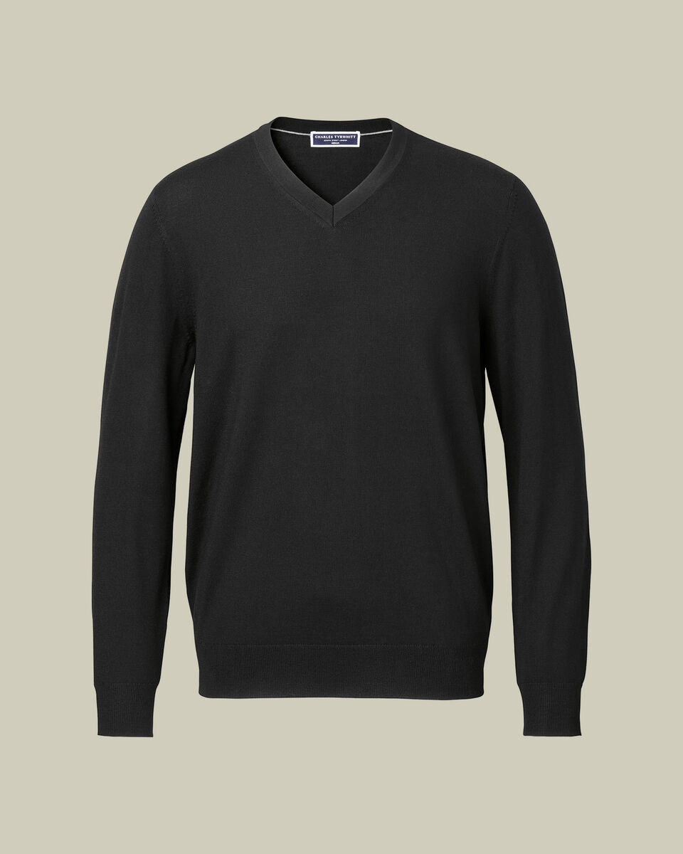 Pure Merino V-Neck Sweater - Black