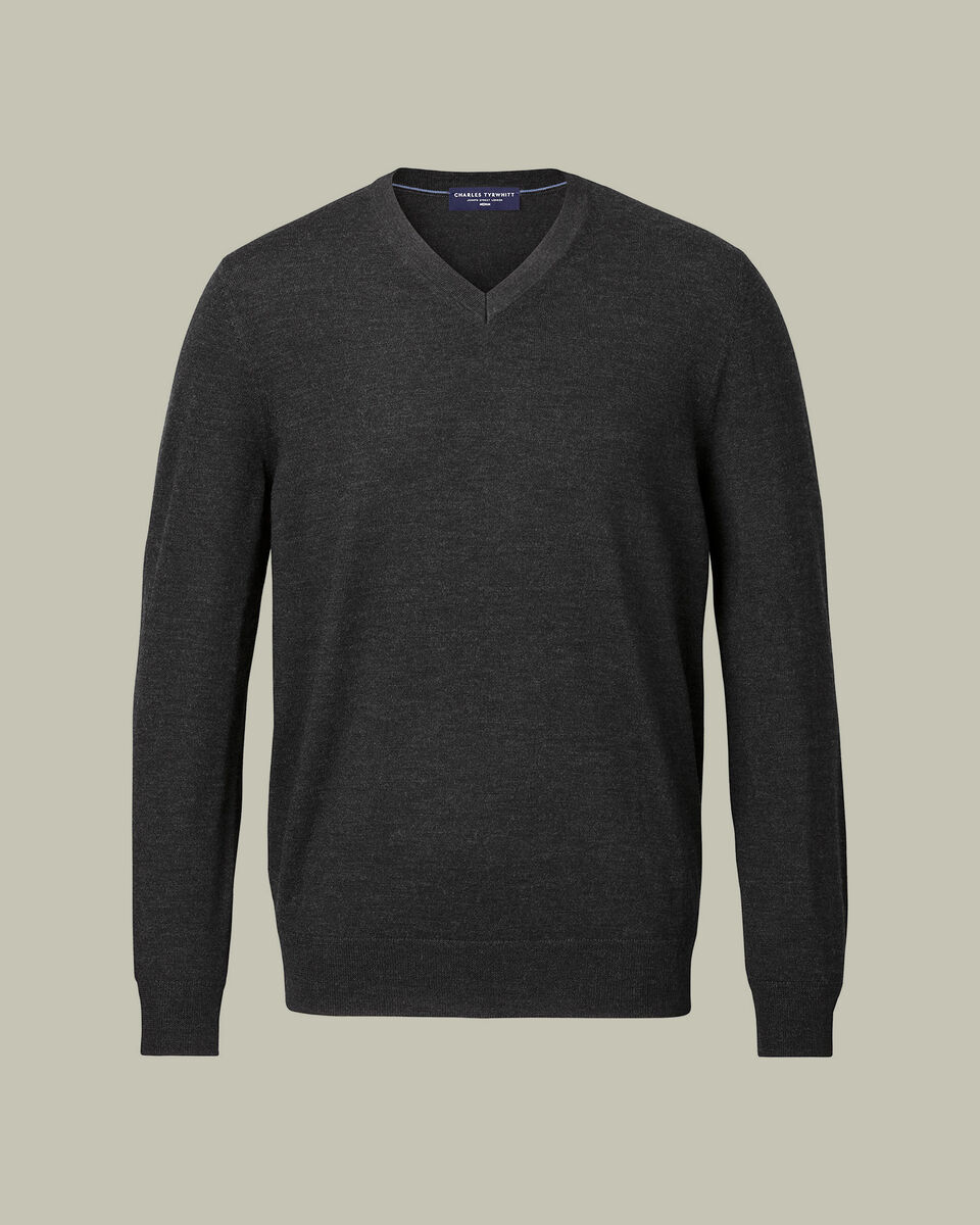 Pure Merino V-Neck Sweater - Charcoal Gray