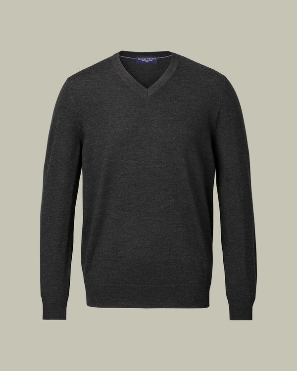 Pure Merino V-Neck Sweater - Charcoal Gray