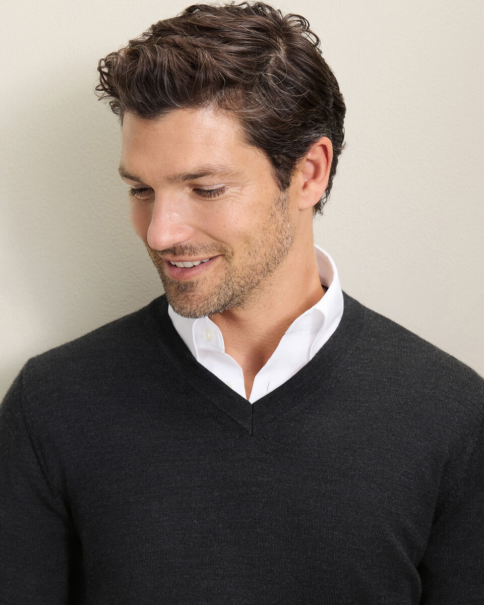 Pure Merino V-Neck Sweater - Charcoal Gray