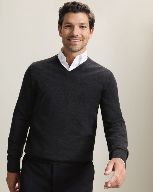 Pure Merino V-Neck Sweater - Charcoal Gray
