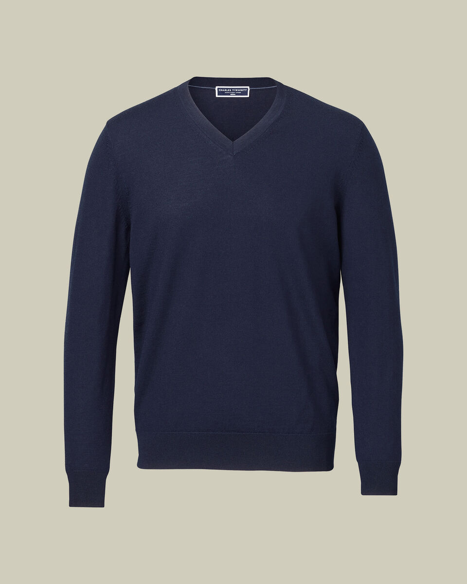 Pure Merino V-Neck Sweater - Navy