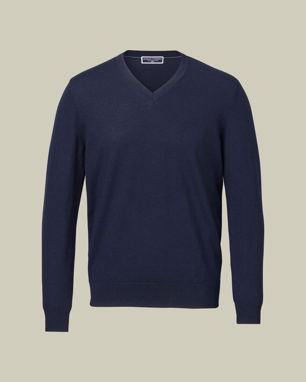 Pure Merino V-Neck Sweater - Navy