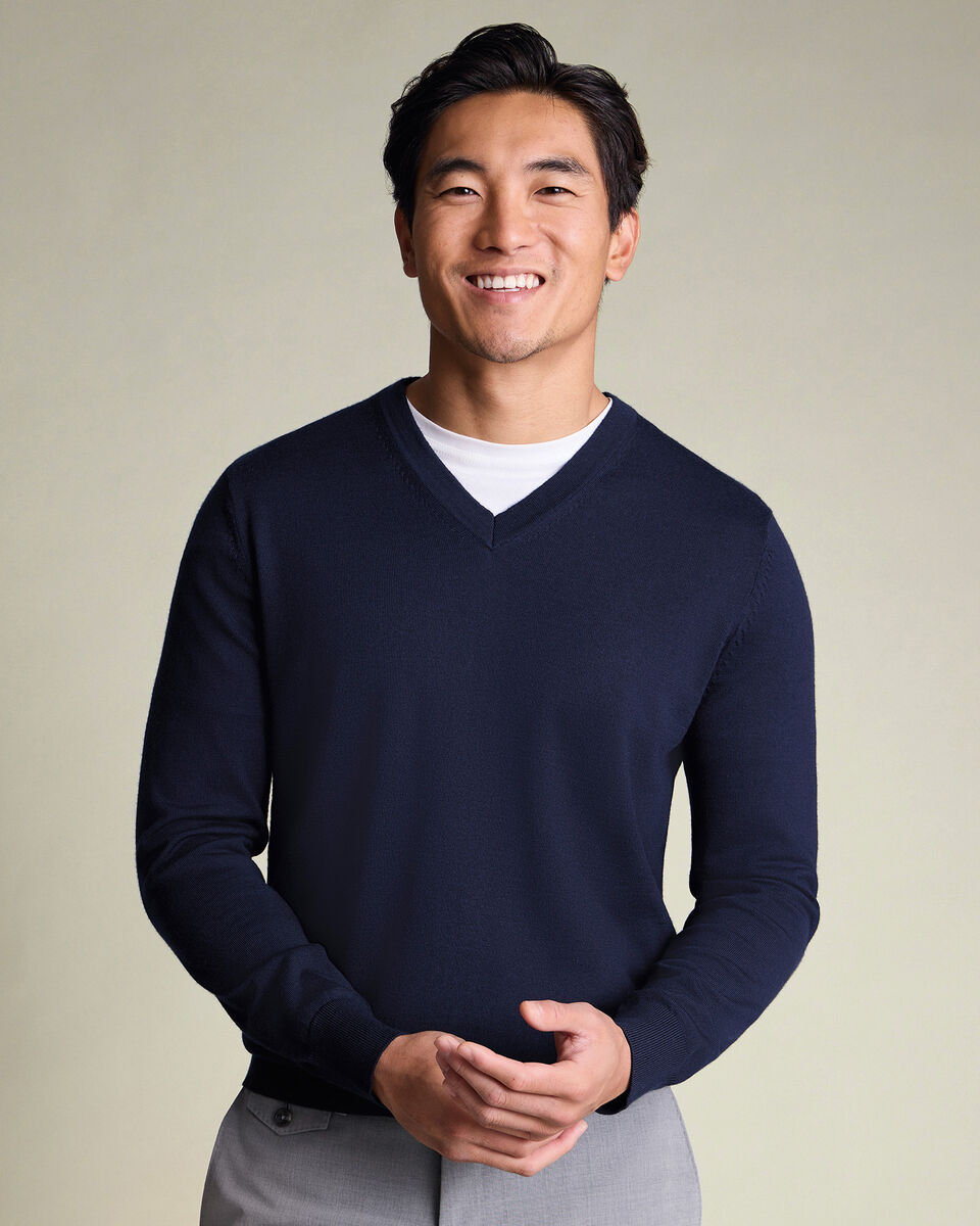 Pure Merino V-Neck Sweater - Navy Main image