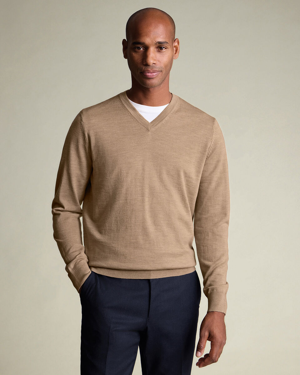 Pure Merino V-Neck Sweater - Oatmeal Main image
