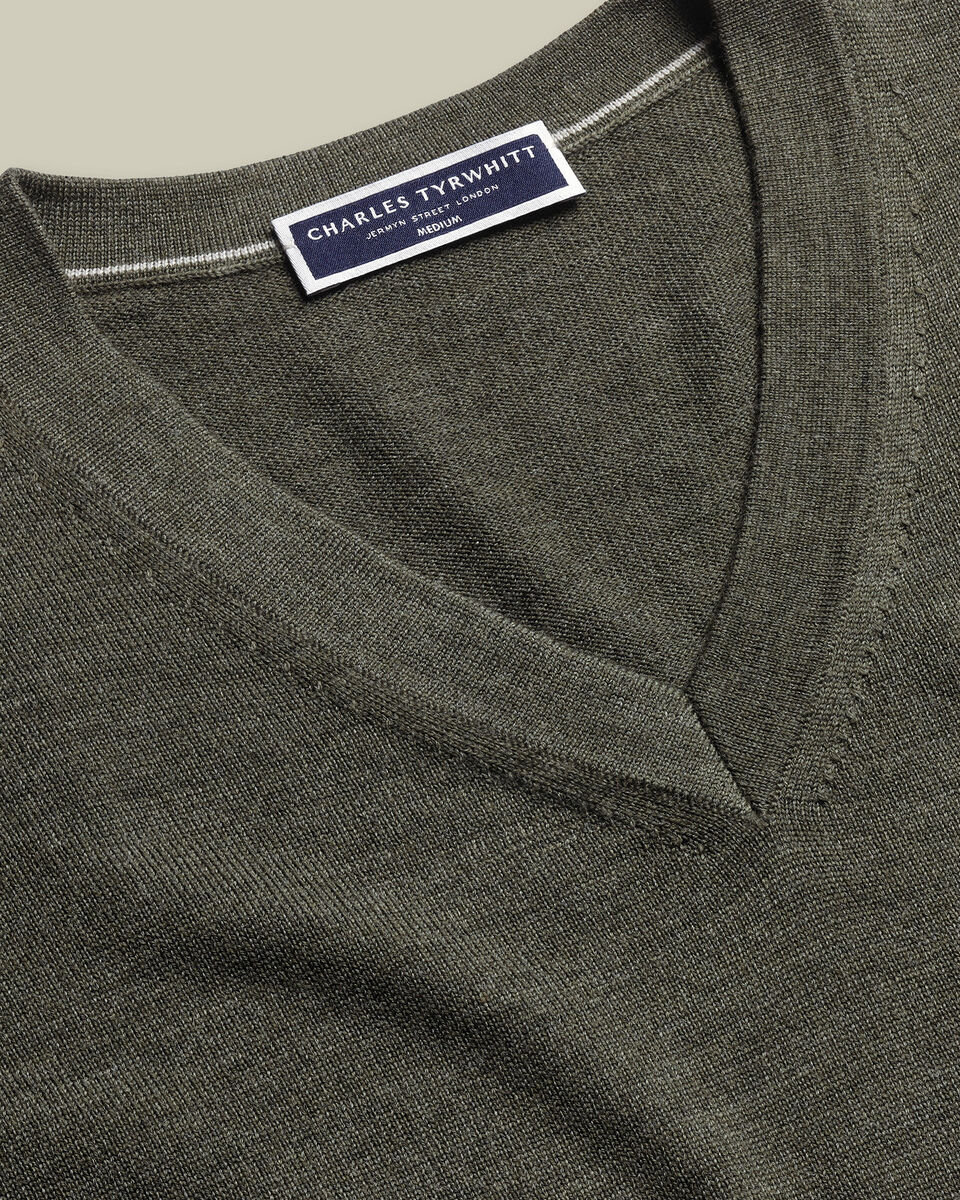 Pure Merino V-Neck Sweater - Olive Green Secondary image