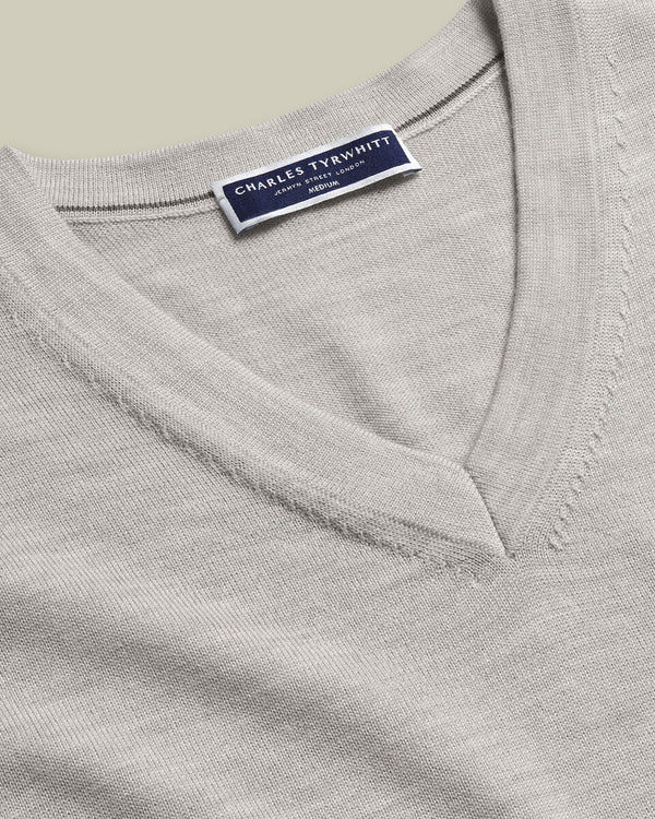 Pure Merino V-Neck Sweater - Silver Gray