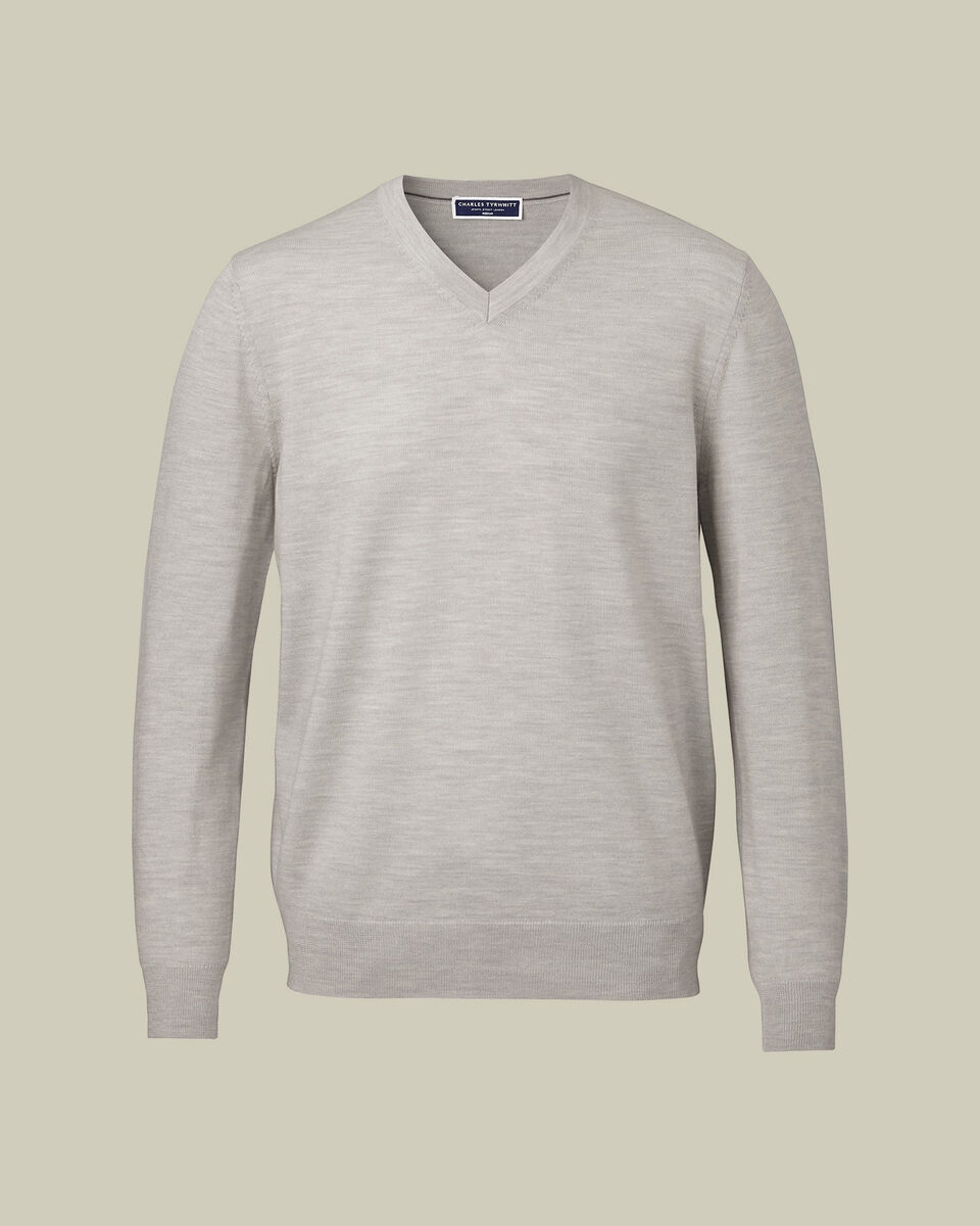 Pure Merino V-Neck Sweater - Silver Gray