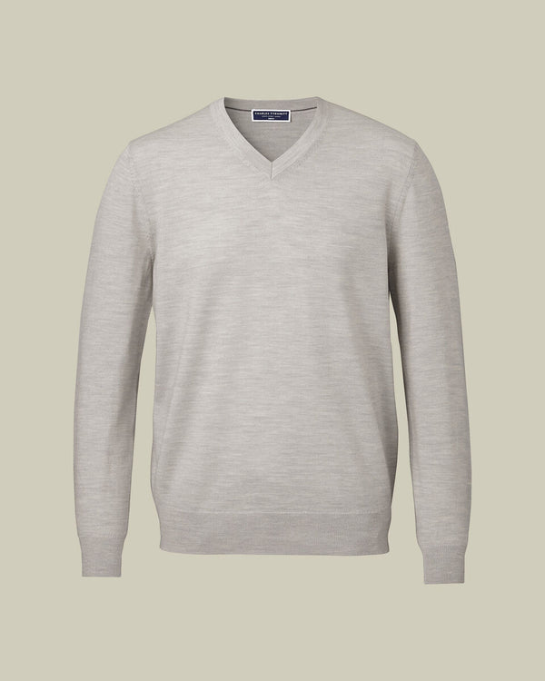 Pure Merino V-Neck Sweater - Silver Gray