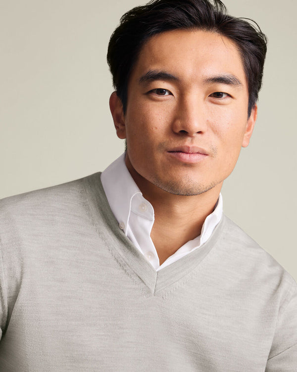 Pure Merino V-Neck Sweater - Silver Gray