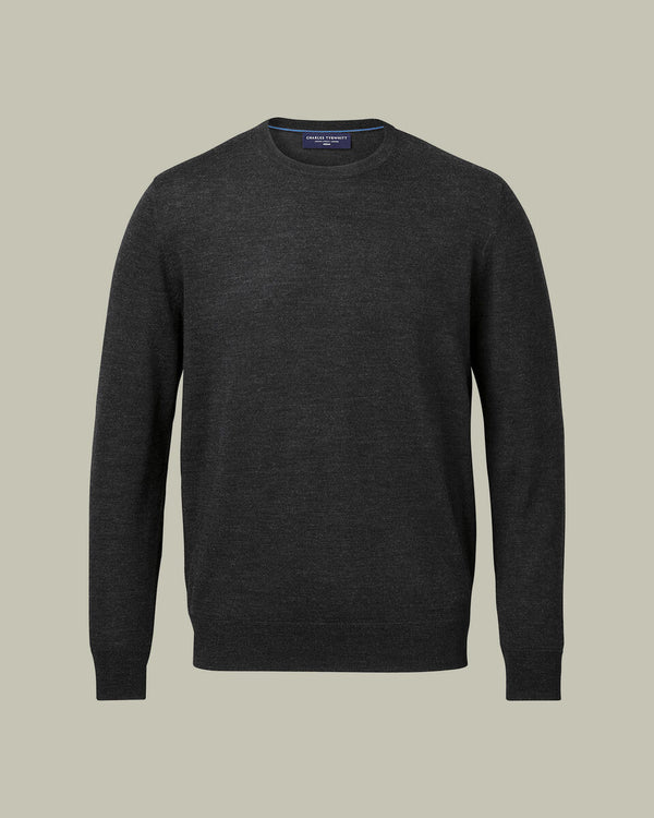 Pure Merino Crew Neck Sweater - Charcoal Gray