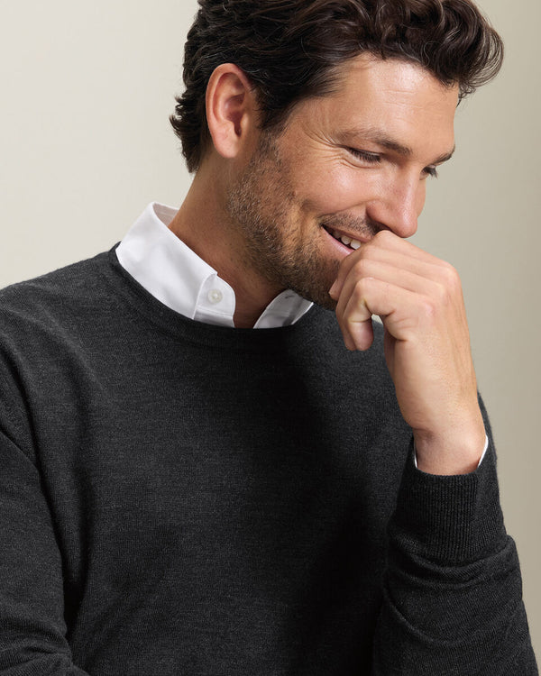 Pure Merino Crew Neck Sweater - Charcoal Gray
