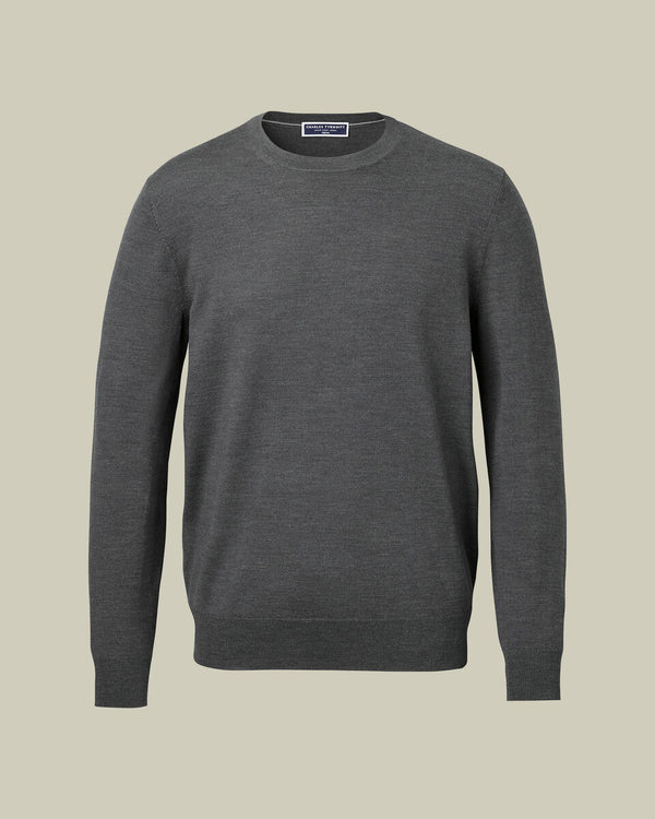 Pure Merino Crew Neck Sweater - Gray