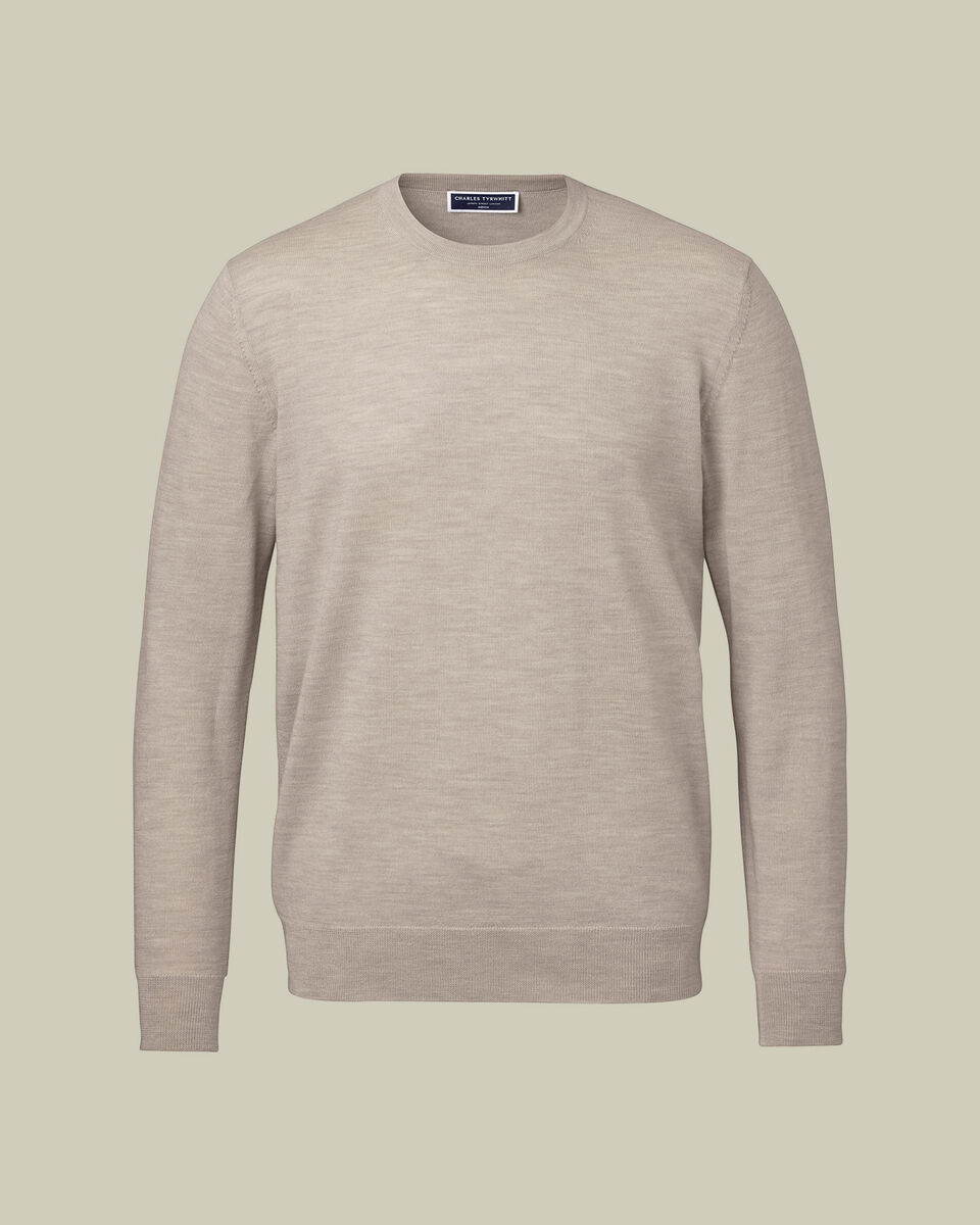 Pure Merino Crew Neck Sweater - Limestone