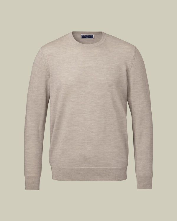 Pure Merino Crew Neck Sweater - Limestone