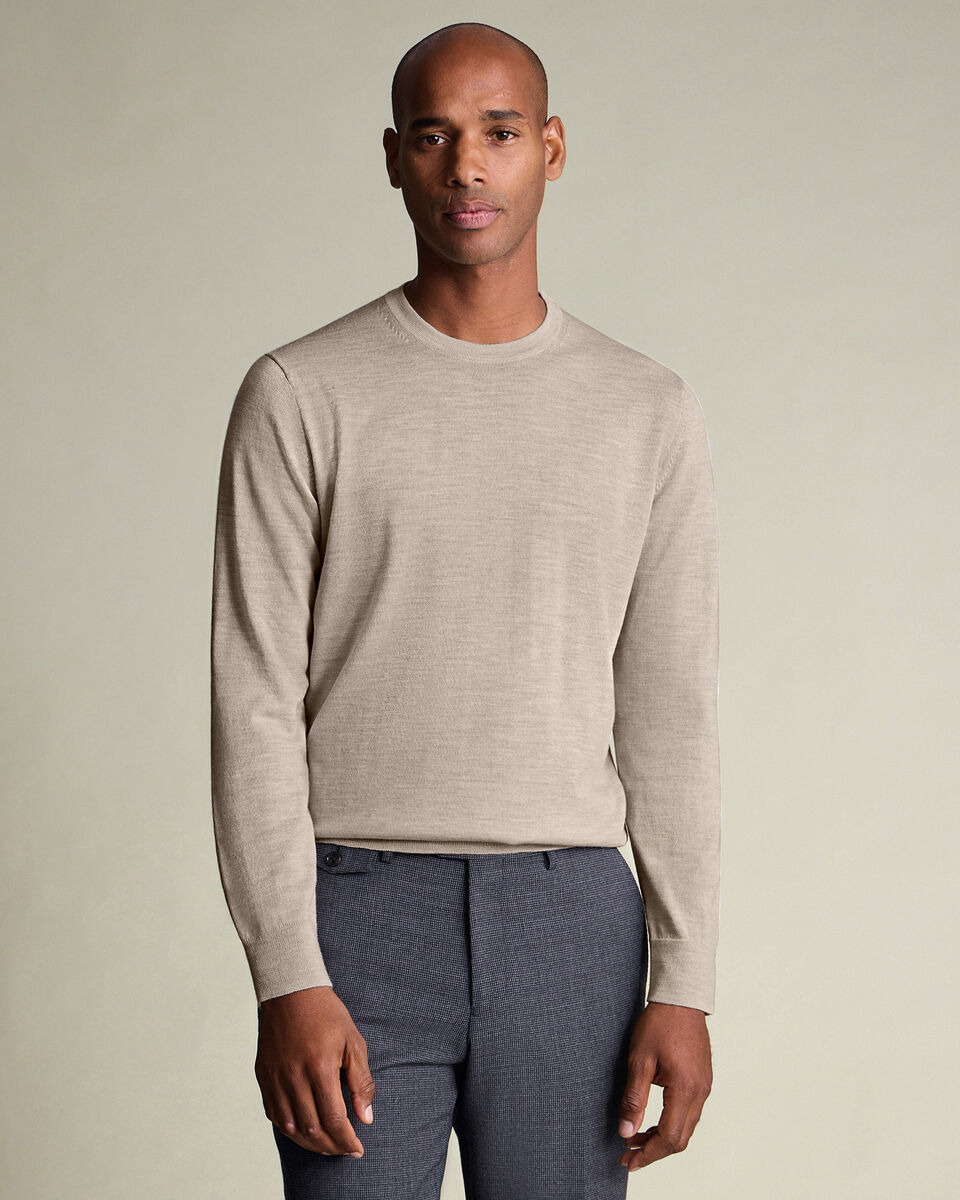 Pure Merino Crew Neck Sweater - Limestone