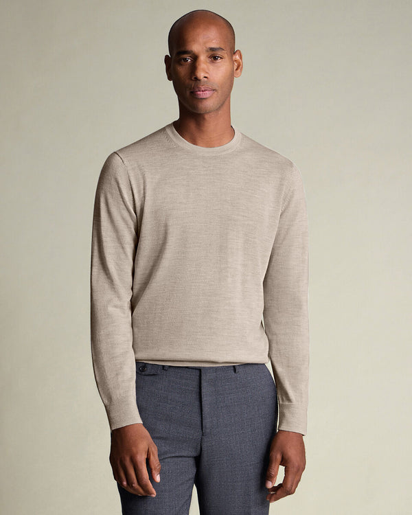 Pure Merino Crew Neck Sweater - Limestone