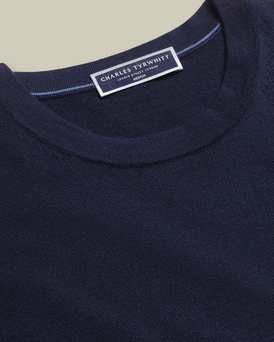Pure Merino Crew Neck Sweater - Navy