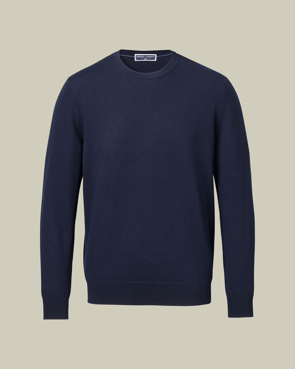 Pure Merino Crew Neck Sweater - Navy