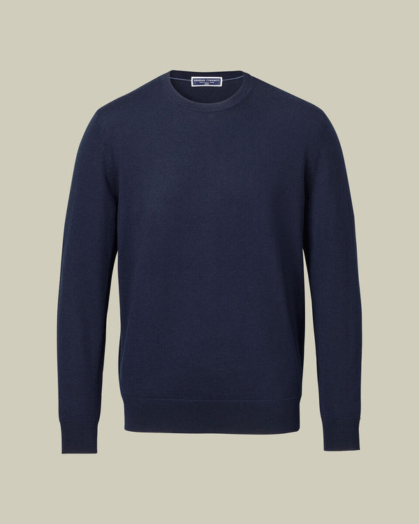Pure Merino Crew Neck Sweater - Navy