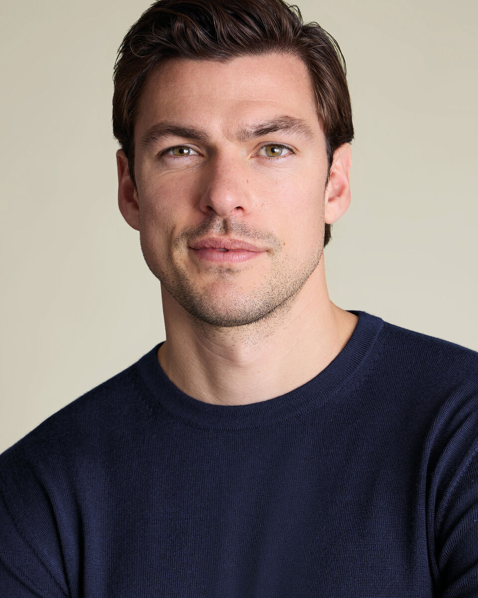 Pure Merino Crew Neck Sweater - Navy