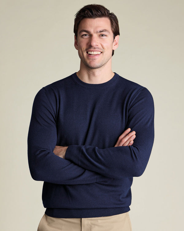 Pure Merino Crew Neck Sweater - Navy