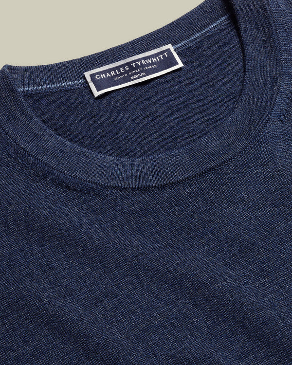 Pure Merino Crew Neck Sweater - Ink Blue