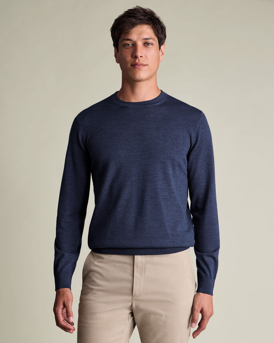 Pure Merino Crew Neck Sweater - Ink Blue