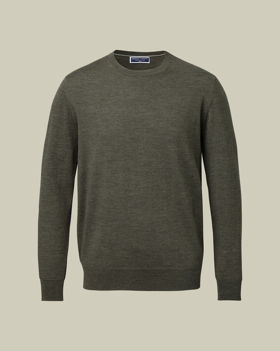 Pure Merino Crew Neck Sweater - Olive Green
