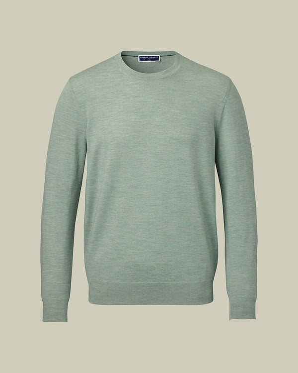 Pure Merino Crew Neck Sweater - Pale Teal