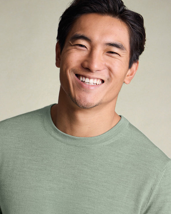 Pure Merino Crew Neck Sweater - Pale Teal