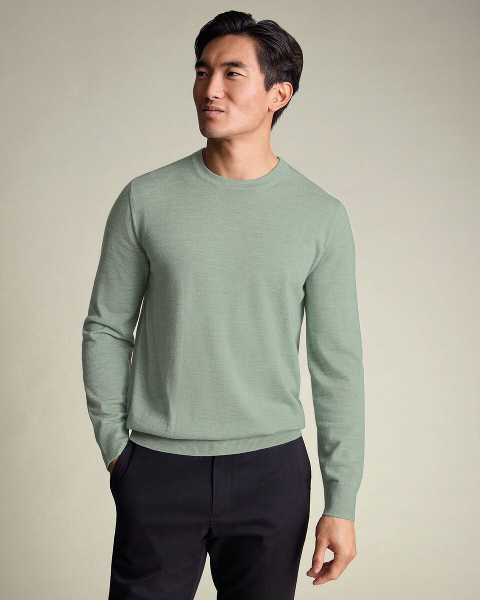 Pure Merino Crew Neck Sweater - Pale Teal