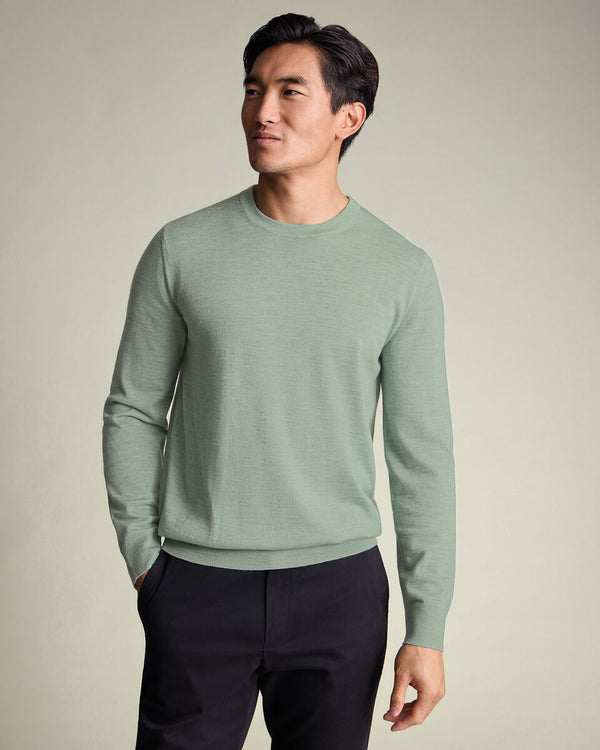 Pure Merino Crew Neck Sweater - Pale Teal