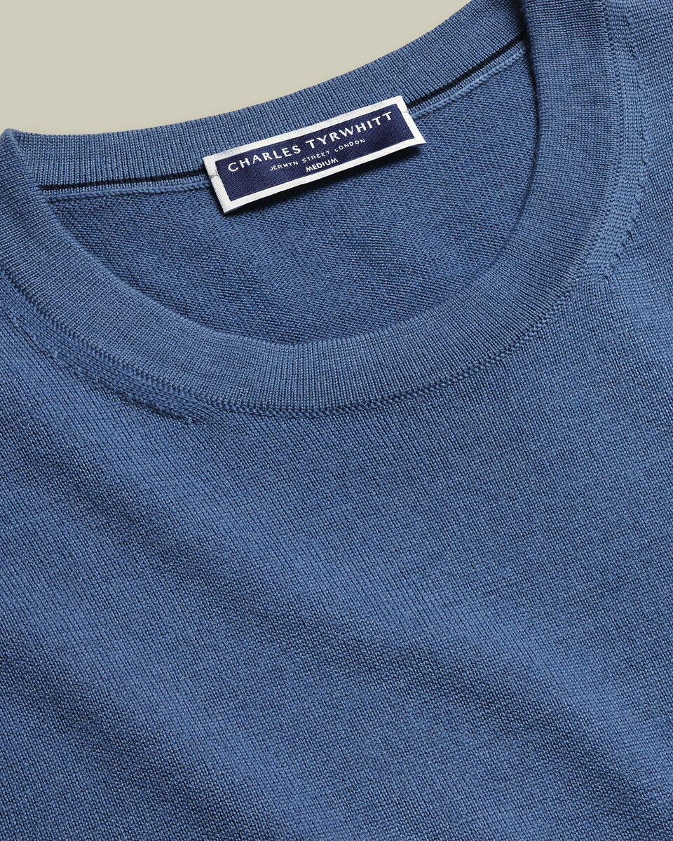 Pure Merino Crew Neck Sweater - Steel Blue