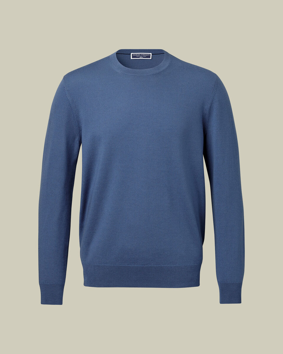 Pure Merino Crew Neck Sweater - Steel Blue