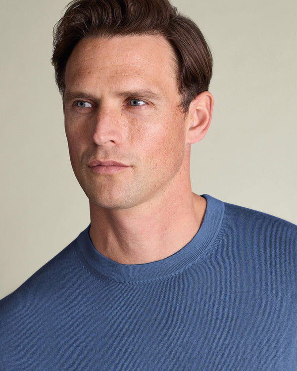 Pure Merino Crew Neck Sweater - Steel Blue
