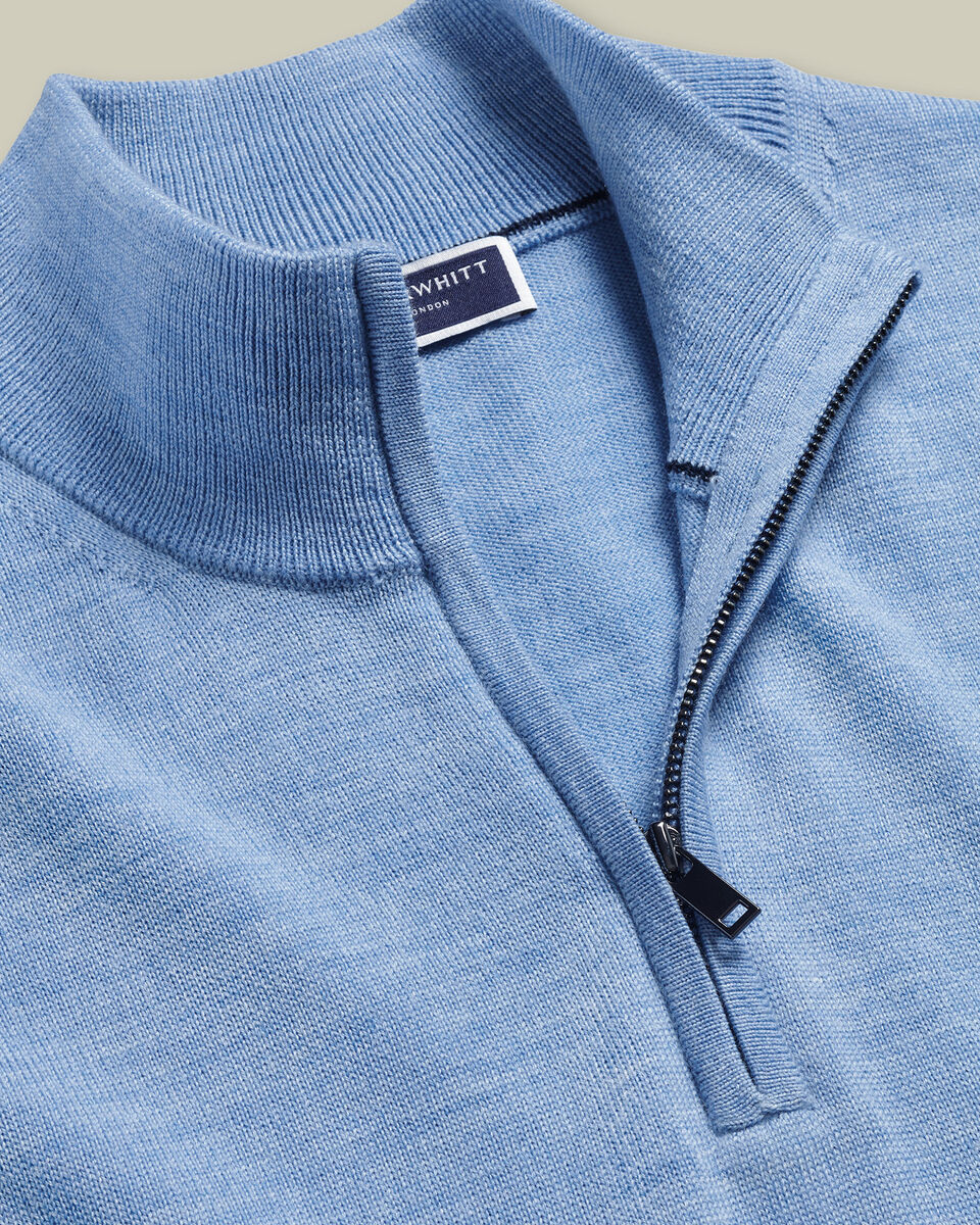 Pure Merino Quarter Zip Sweater - Cornflower Blue