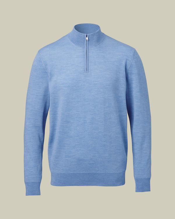 Pure Merino Quarter Zip Sweater - Cornflower Blue