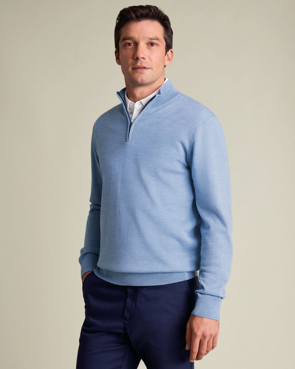 Pure Merino Quarter Zip Sweater - Cornflower Blue