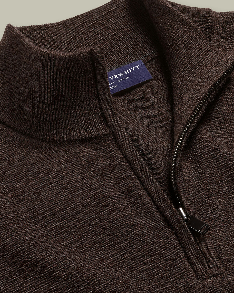 Pure Merino Quarter Zip Sweater - Chocolate Brown Secondary image