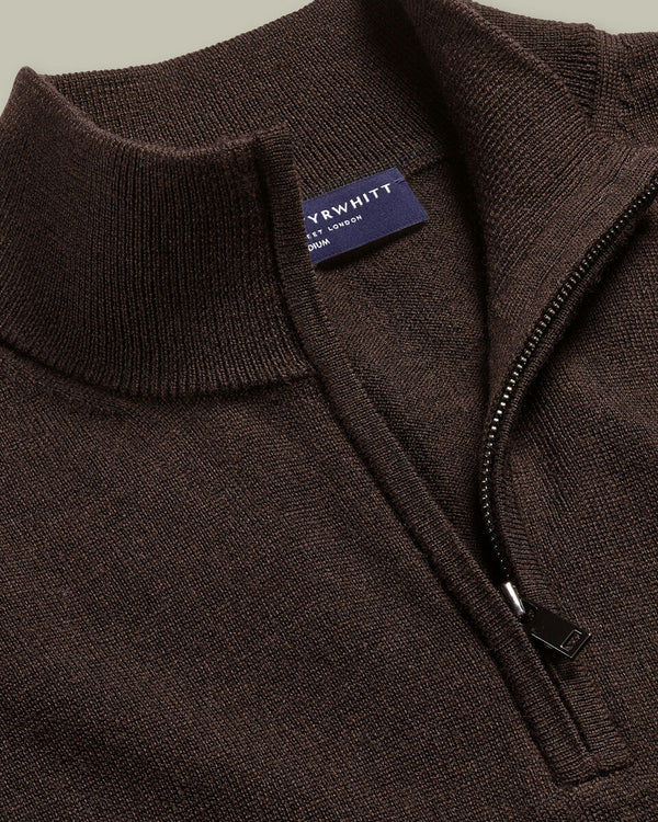 Pure Merino Quarter Zip Sweater - Chocolate Brown