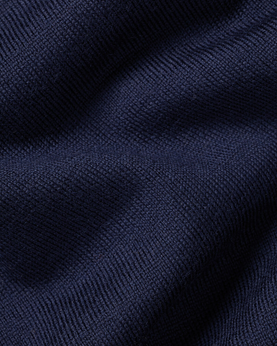 Pure Merino Wool Quarter Zip Polo - Navy