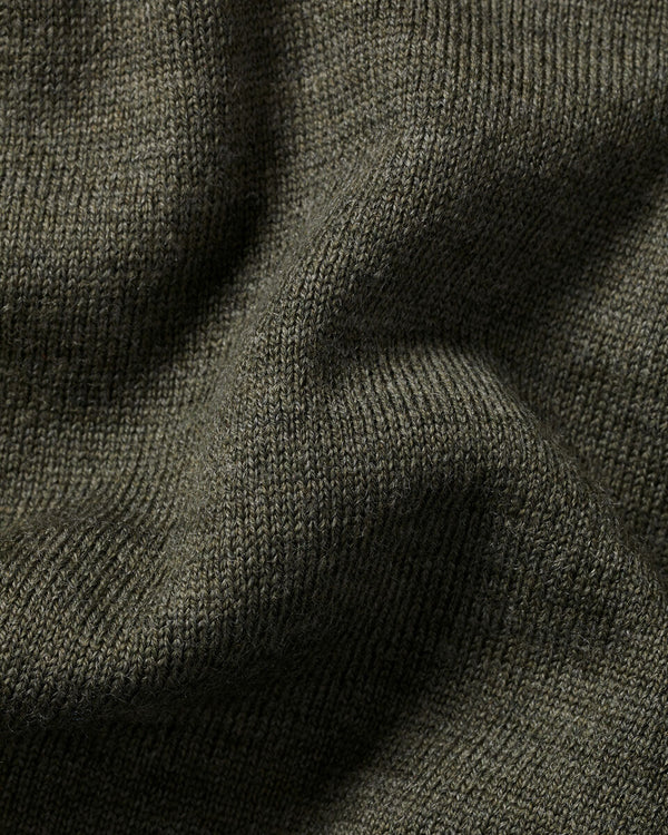 Pure Merino Wool Quarter Zip Polo - Olive Green