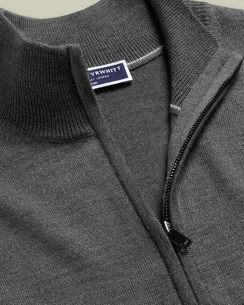 Pure Merino Full Zip Through Cardigan - Gray Secondary image