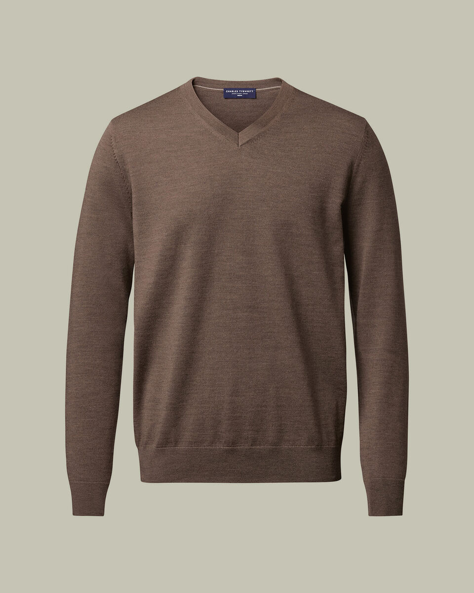 Pure Merino V-Neck Sweater – Mocha