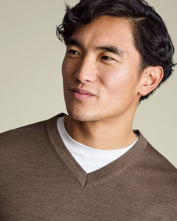 Pure Merino V-Neck Sweater – Mocha