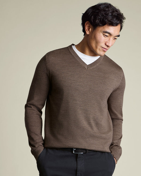 Pure Merino V-Neck Sweater – Mocha