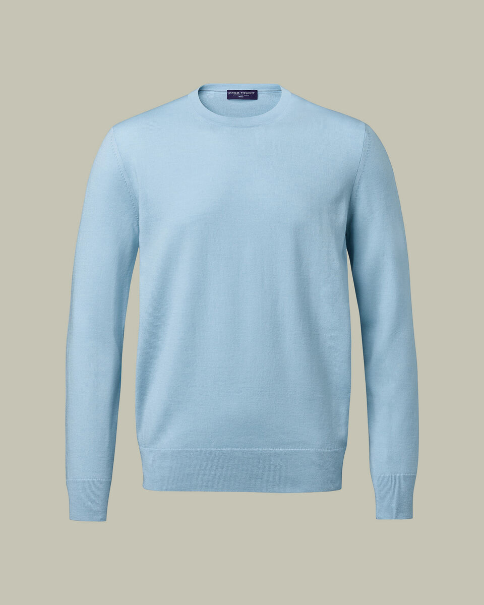 Pure Merino Crew Neck Sweater - Ice Blue