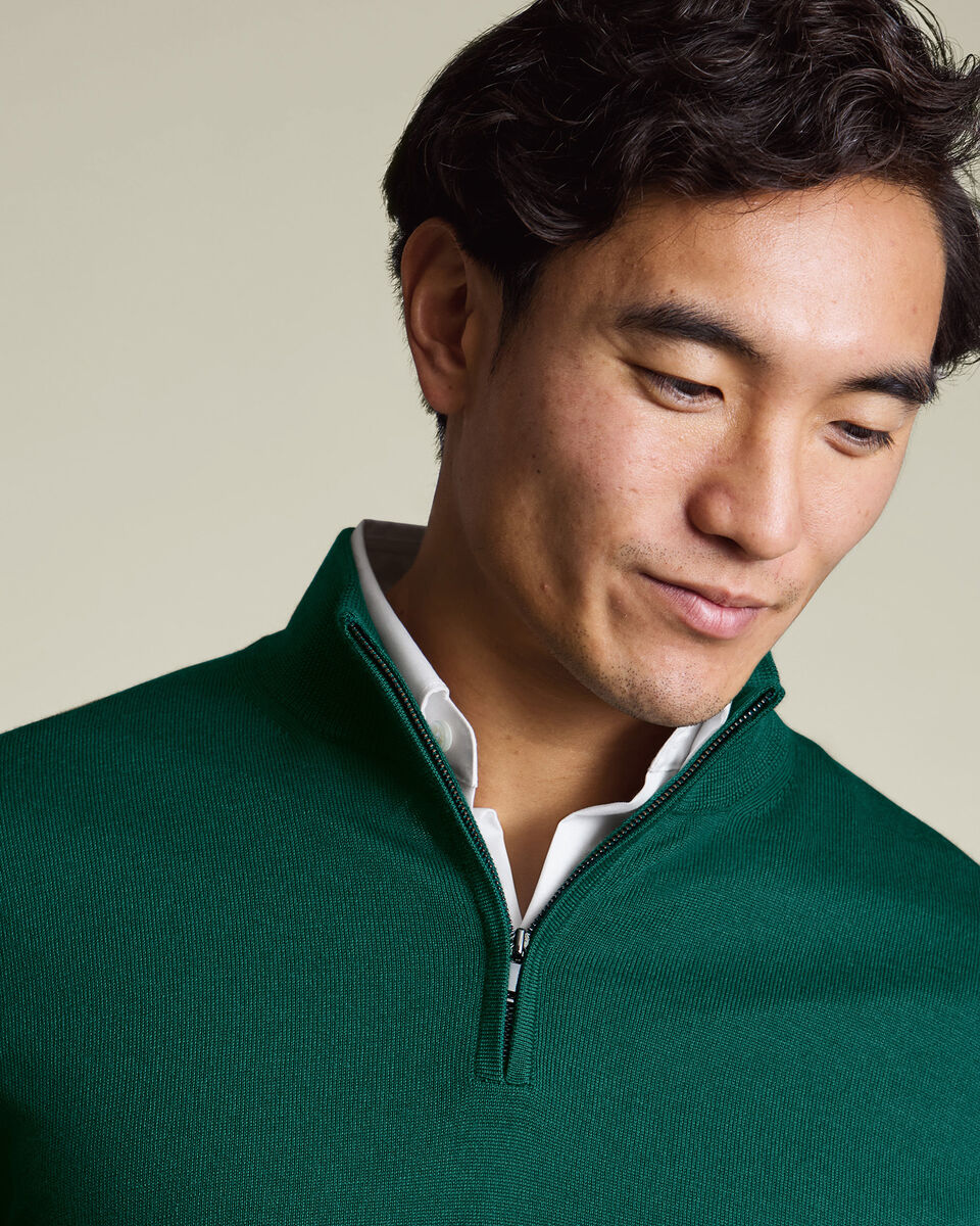 Pure Merino Quarter Zip Sweater – Green